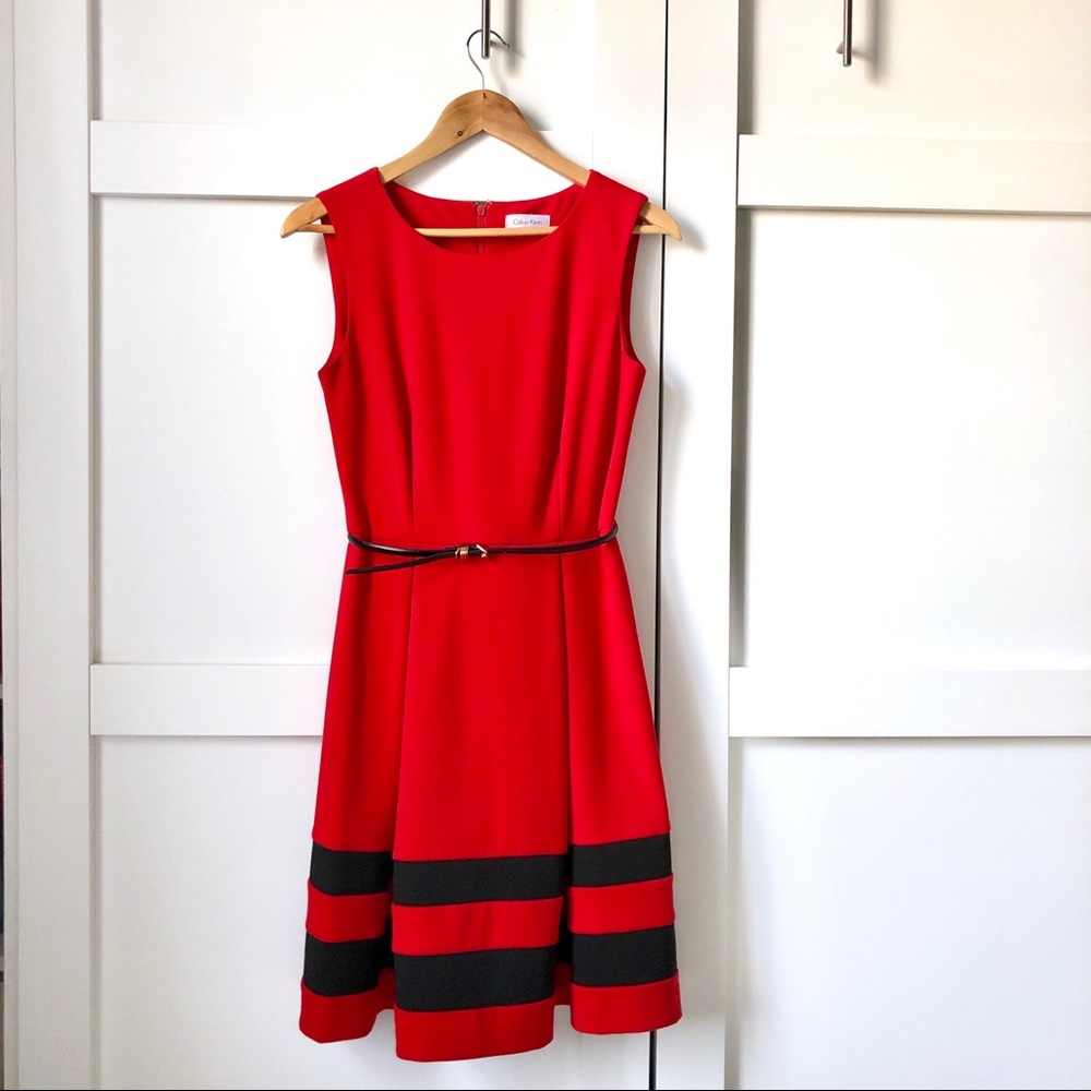 Red Calvin Klein Sleeveless Dress
